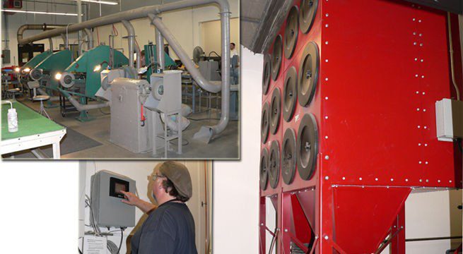 Get a Quote Micro Air® meets Harley Davidson's requirements for capturing grinding and polishing dust at the source using a a flexible height downdraft - backdraft table ducted to an RP2, two cartridge dust collector, providing 99.99%25 efficiencies and a downward velocity of over 250 feet per minute at the table. Micro Air® equipment was painted Harley black to fit well into the aesthetics of their plant. Micro Air Logo